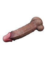 LoveToy - Dubbellaagse Siliconen Dildo - Lengte 29.5 cm - Diameter 5.5 cm - Bruin