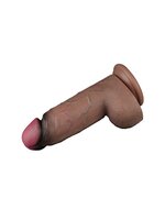 LoveToy - Dildo - Dubbellaagse Siliconen Dildo XXL - Lengte 24.6 cm - Diameter 7 cm - Bruin
