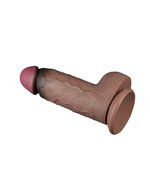 LoveToy - Dildo - Dubbellaagse Siliconen Dildo XXL - Lengte 24.6 cm - Diameter 7 cm - Bruin