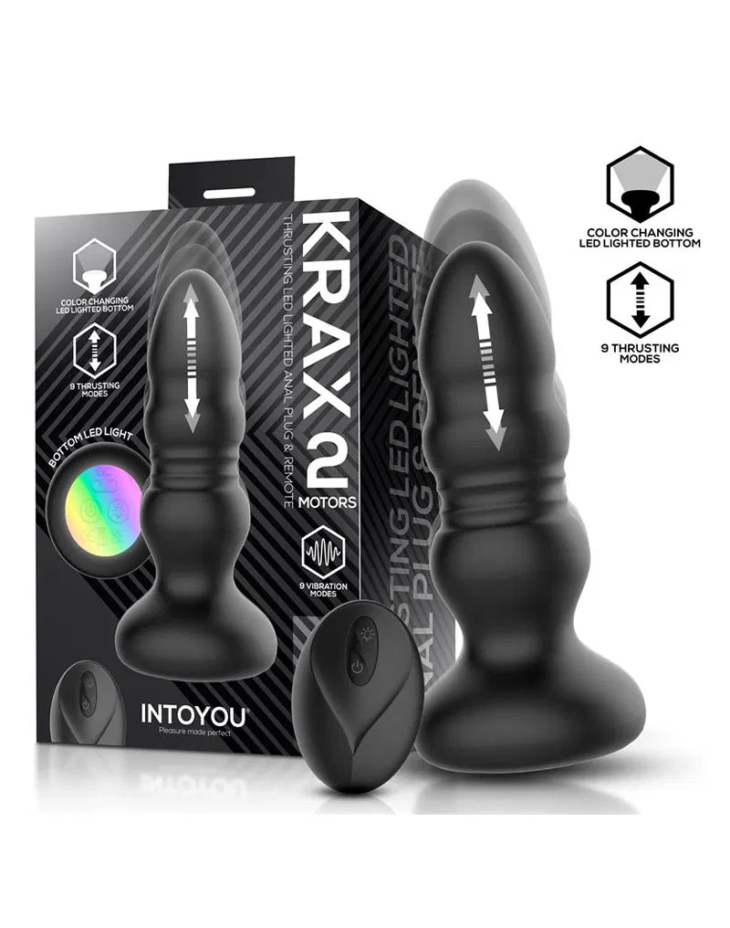IY - Krax - Buttplug met Vibratie en Stootbeweging - Met LED-licht - Zwart