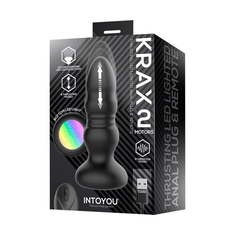 IY - Krax - Buttplug met Vibratie en Stootbeweging - Met LED-licht - Zwart