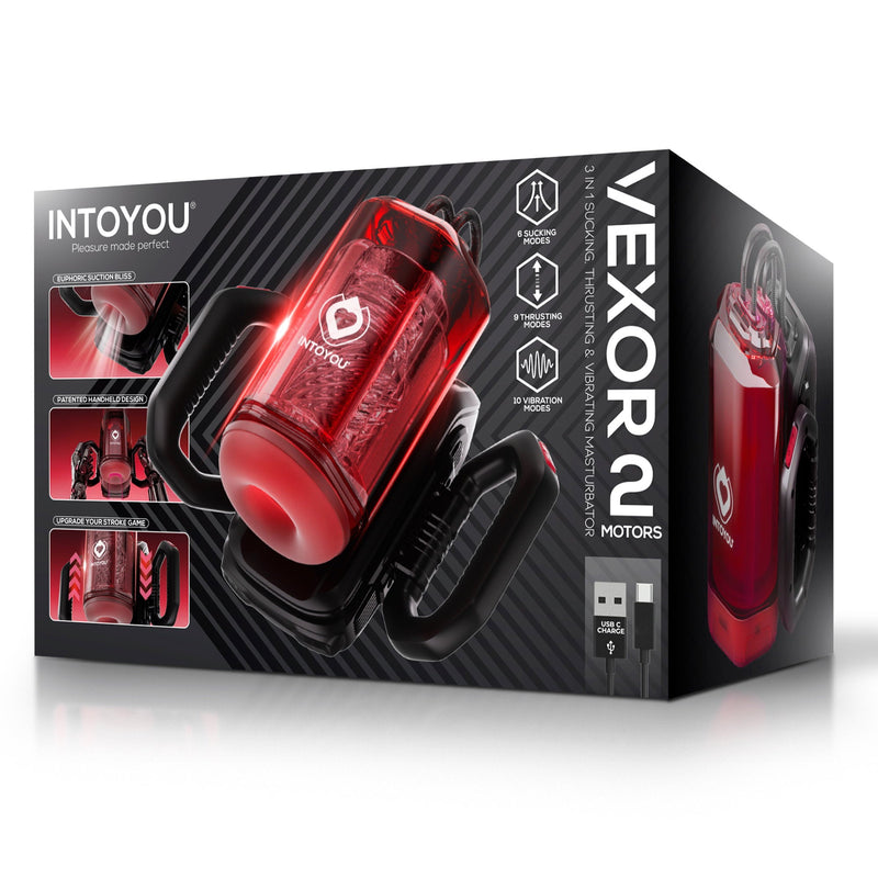 IY - Vexor - 3-in-1 Masturbator - Met Zuig- Stoot- en Vibratiefunctie - Zwart/Rood