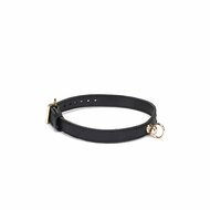 Liebe Seele - Demon's Kiss - Smalle Collar met O-ring - Luxe Mat Zwart Leder en Goud Metalen Hardware