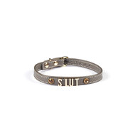 Liebe Seele - Smalle Collar Met Gouden Letters - Slut - Italiaans Kwaliteitsleder - Grijs