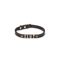 Liebe Seele - Smalle Collar Met Gouden Letters en Sierkristallen - Slut - Italiaans Kwaliteitsleder - Zwart