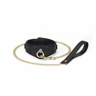 Liebe Seele - Demon's Kiss - Smalle Curved Collar Met Leash - Luxe En exclusief ontwerp - Zwart/Goud