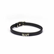 Liebe Seele - Smalle Choker Met Gouden Letters - Slut - Italiaans Kwaliteitsleder - Zwart