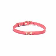 Liebe Seele - Smalle Choker Met Gouden Letters - Slut - Italiaans Kwaliteitsleder - Frambozenroze