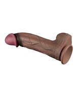 LoveToy - Dubbellaags Siliconen Dildo XXL - Lengte 33 cm - Diameter 5.5 cm - Bruin
