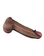 LoveToy - Dubbellaags Siliconen Dildo XXL - Lengte 33 cm - Diameter 5.5 cm - Bruin