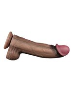 LoveToy - Dubbellaags Siliconen Dildo XXL - Lengte 33 cm - Diameter 5.5 cm - Bruin