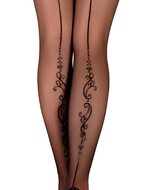 Ballerina - Open Kruis Panty - Flower Scrolls - 20 denier - Zwart - Maat S/M