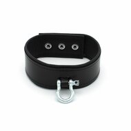 Kiotos Leather - Lederen Collar met Drukknopen en Metalen Beugelsluiting Voorzijde - Zwart