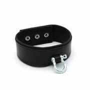 Kiotos Leather - Lederen Collar met Drukknopen en Metalen Beugelsluiting Voorzijde - Zwart