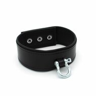 Kiotos Leather - Lederen Collar met Drukknopen en Metalen Beugelsluiting Voorzijde - Zwart