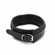 Kiotos Leather - Lederen Collar met Metalen Beugelsluiting Voorzijde - Zwart