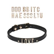 Liebe Seele - Lederen DIY Collar Met Verwisselbare Gouden Letters - Zwart