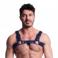 665 Vegan - Bulldog Harnas - PU Leer - Zwart/Blauw - Maat 2XL
