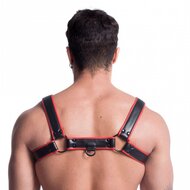 665 Vegan - Bulldog Harnas - PU Leer - Zwart/Rood - Maat 2XL