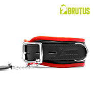 Brutus - Tuiglederen Zwart/Rode Afsluitbare Collar -  Leather Collar Black Red