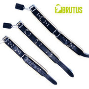 Brutus - Tuiglederen Zwart/Witte Afsluitbare Collar -  Leather Collar Black White