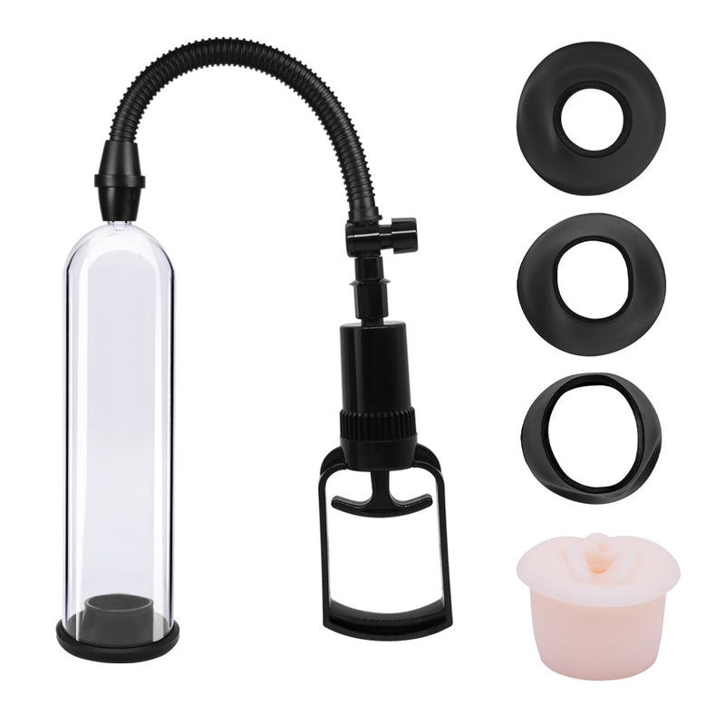 Essentials – Penis Pump met Sleeves – 21 cm – Transparant/Zwart-Erotiekvoordeel.nl