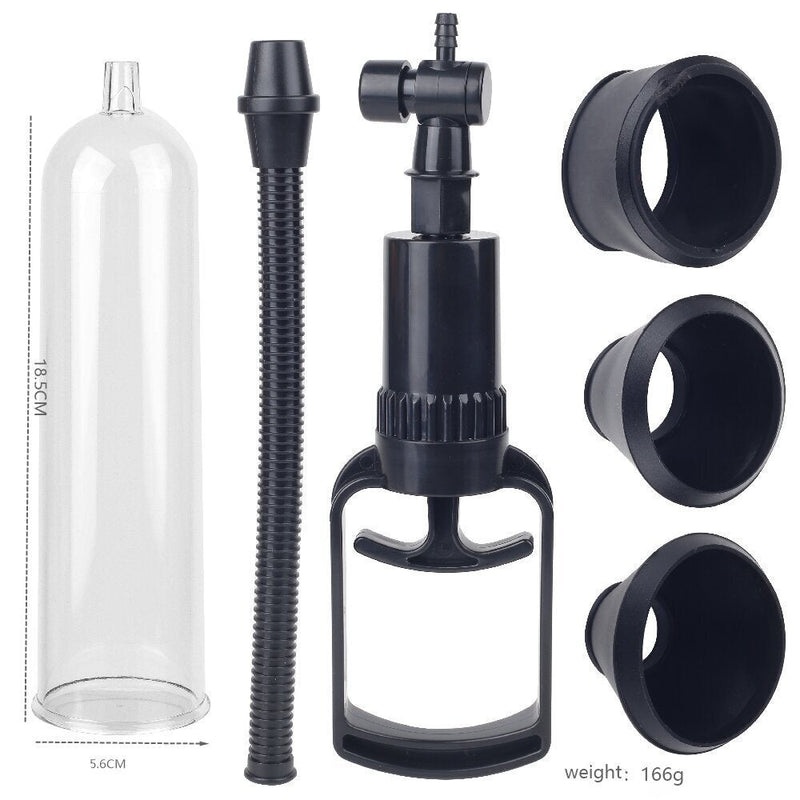 Essentials – Penis Pump met Sleeves – 21 cm – Transparant/Zwart-Erotiekvoordeel.nl