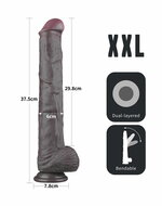 LoveToy - Nature Cock - Dubbellaags Buigbare XXL Dildo - 37.5 cm - Bruin