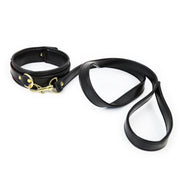 Smart Moves - Collar met Leiband - Goudkleurig Metalen Hardware - Zwart-Erotiekvoordeel.nl