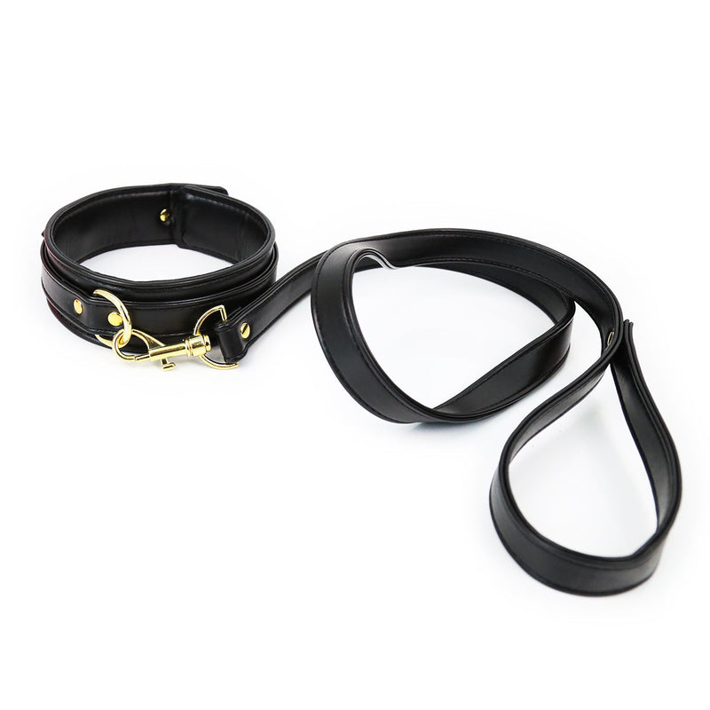 Smart Moves - Collar met Leiband - Goudkleurig Metalen Hardware - Zwart-Erotiekvoordeel.nl