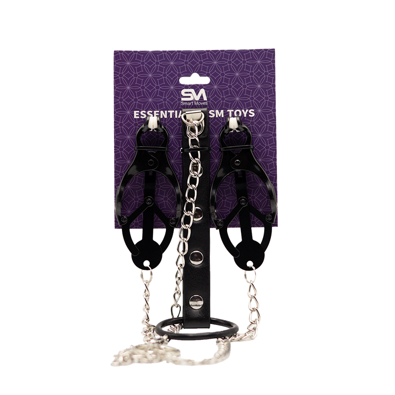 Smart Moves - Zwarte Tepelklemmen met Ketting naar Cockring-Erotiekvoordeel.nl
