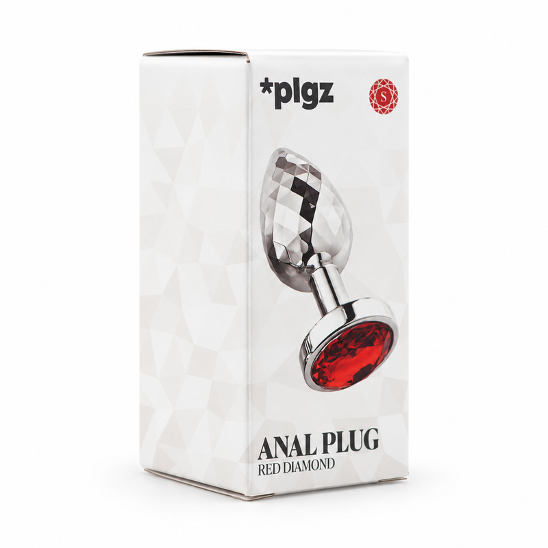 PLGZ - Diamond Facets Anaal Plug - Zilver met Rode Siersteen