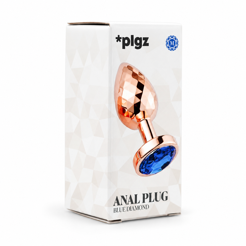 PLGZ - Diamond Facets Metalen Buttplug - Rosé Goud - Blauwe Siersteen - Verkrijgbaar in 3 maten