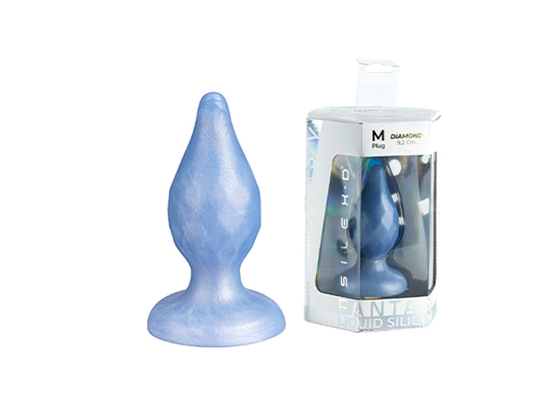 SILEXD - Diamond - Thermoreactieve Siliconen Buttplug - 9.2 cm x 3.6 cm - Lichtblauw-Erotiekvoordeel.nl