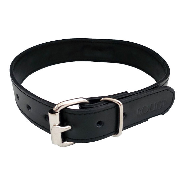Rouge - Smalle Lederen Collar met Studs en Verwijderbare O-Ring - Zwart-Erotiekvoordeel.nl