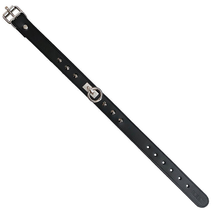 Rouge - Smalle Lederen Collar met Studs en Verwijderbare O-Ring - Zwart-Erotiekvoordeel.nl