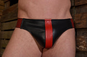 Rouge - Lederen Jockstrap met Stripes - Zwart/Rood-Erotiekvoordeel.nl
