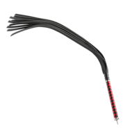 RISE - Lange Flogger met Harde Lederen Strengen - Zwart/Rood