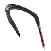 RISE - Lange Flogger met Harde Lederen Strengen - Zwart/Rood