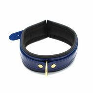 Kiotos Leather - Collar Leder - Blauw/Zwart - Gouden Hardware