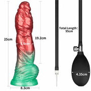LoveToy - Dual Density Siliconen - Opblaasbare Dildo - Rood/Groen - 25 cm