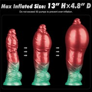 LoveToy - Dual Density Siliconen - Opblaasbare Dildo - Rood/Groen - 25 cm