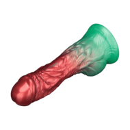 LoveToy - Dual Density Siliconen - Opblaasbare Dildo - Rood/Groen - 21 cm