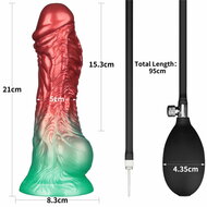 LoveToy - Dual Density Siliconen - Opblaasbare Dildo - Rood/Groen - 21 cm