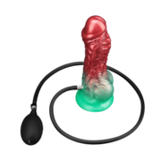 LoveToy - Dual Density Siliconen - Opblaasbare Dildo - Rood/Groen - 21 cm