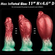 LoveToy - Dual Density Siliconen - Opblaasbare Dildo - Rood/Groen - 21 cm