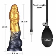 LoveToy - Dual Density Siliconen - Opblaasbare Dildo - Goud/Zwart - 25 cm