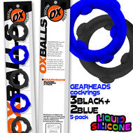 Oxballs - Gearheads - Spinner Cockringen Set - 5 stuks - Blauw/Zwart