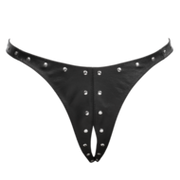 Rimba - Lederen Dames String met Open Kruis - Gedecoreerd met Studs - Zwart - Maat L/XL