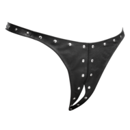 Rimba - Lederen Dames String met Open Kruis - Gedecoreerd met Studs - Zwart - Maat L/XL
